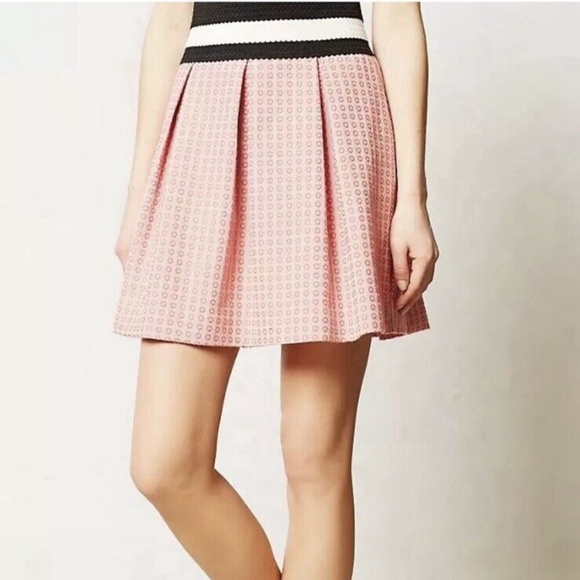 Maeve Anthropologie Polka Dot Pleated High Waisted Swing Skirt Size M Petite - Picture 2 of 15